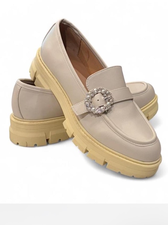 crown & ivy Shoes - Crown&Ivy Lenny Lug Sole Loafer | Gray & Yellow | Ebellished buckles | Size 8.5